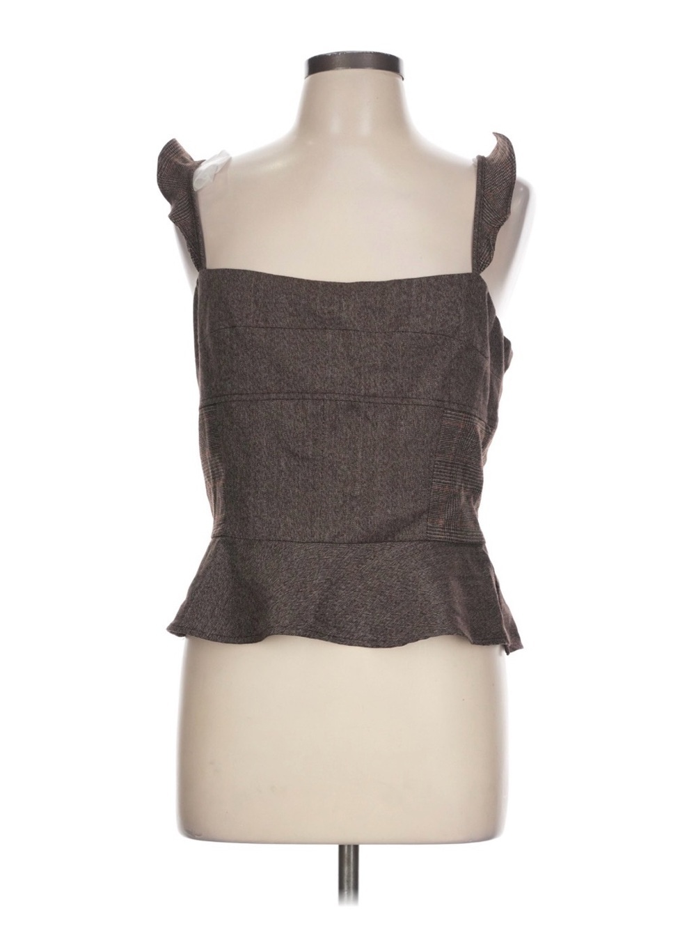 BCBGMaxAzria Brown Peplum Ruffle Strap Top size large